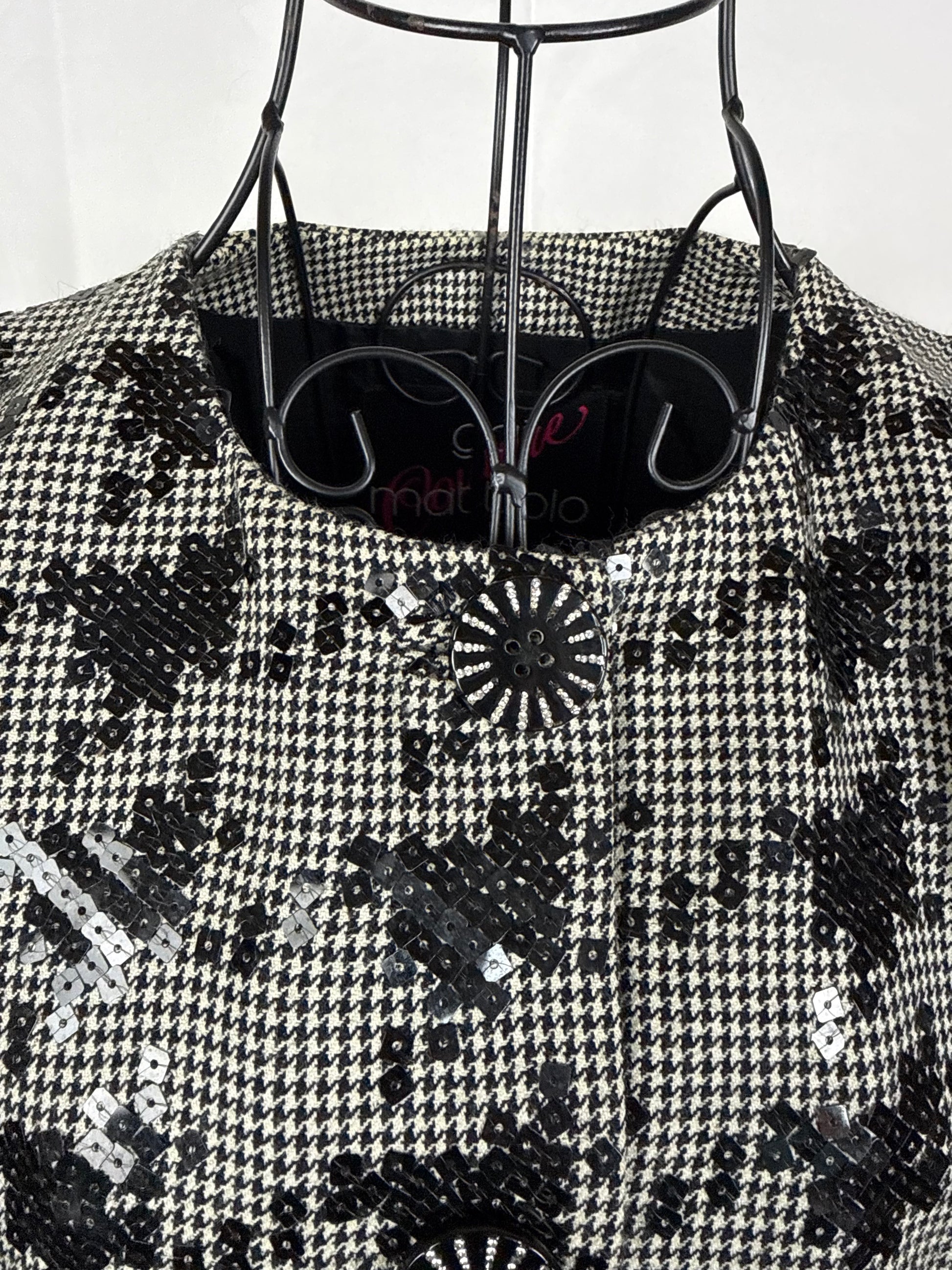Gai Mattiolo Couture Blazer Vintage Pied-de-Poule e Paillettes Nero e Bianco - Pally Vintage Closet