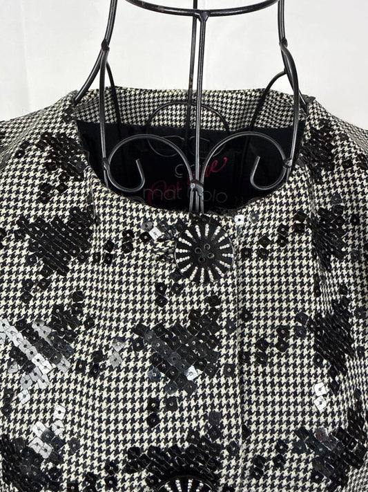 Gai Mattiolo Couture Blazer Vintage Pied-de-Poule e Paillettes Nero e Bianco - Pally Vintage Closet