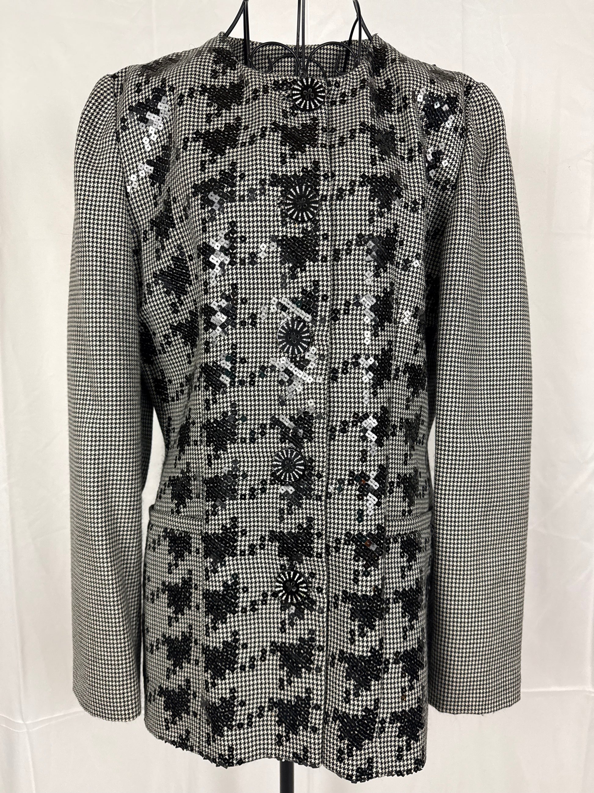 Gai Mattiolo Couture Blazer Vintage Pied-de-Poule e Paillettes Nero e Bianco - Pally Vintage Closet