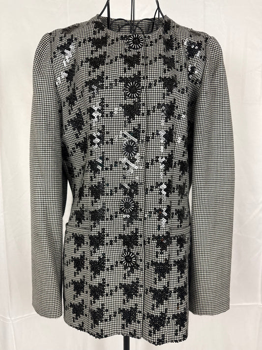 Gai Mattiolo Couture Blazer Vintage Pied-de-Poule e Paillettes Nero e Bianco - Pally Vintage Closet