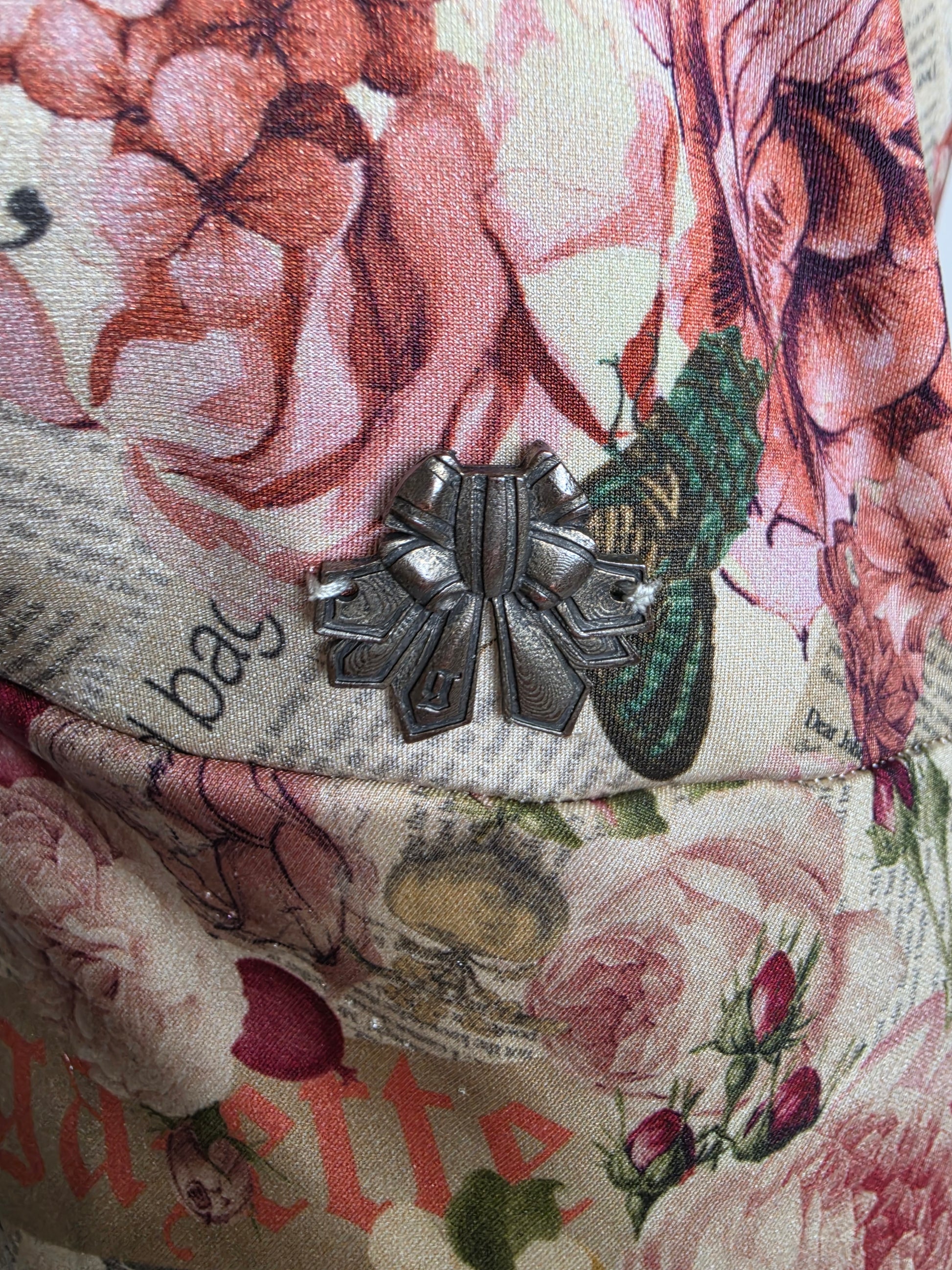 Galliano Abito Lungo Vintage Stampa Gazette con Fiori Rosa - Pally Vintage Closet