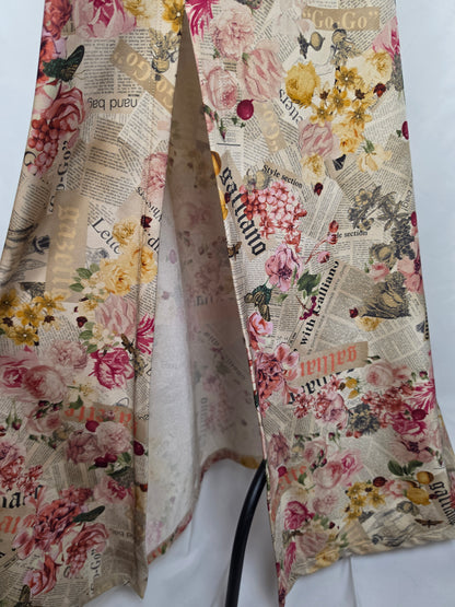 Galliano Abito Lungo Vintage Stampa Gazette con Fiori Rosa - Pally Vintage Closet