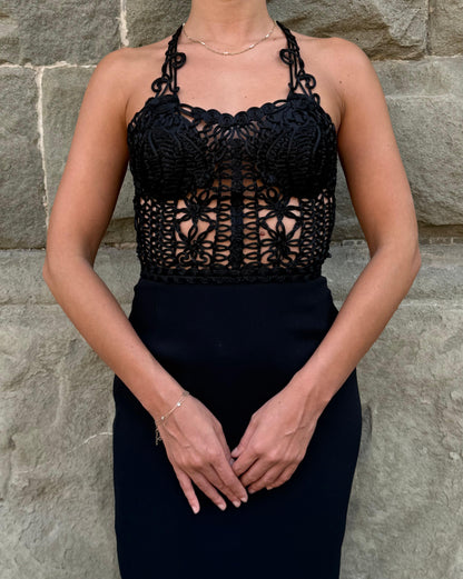 Georges Rech Abito Vintage Bustier Traforato e Gonna a Tubino Nero