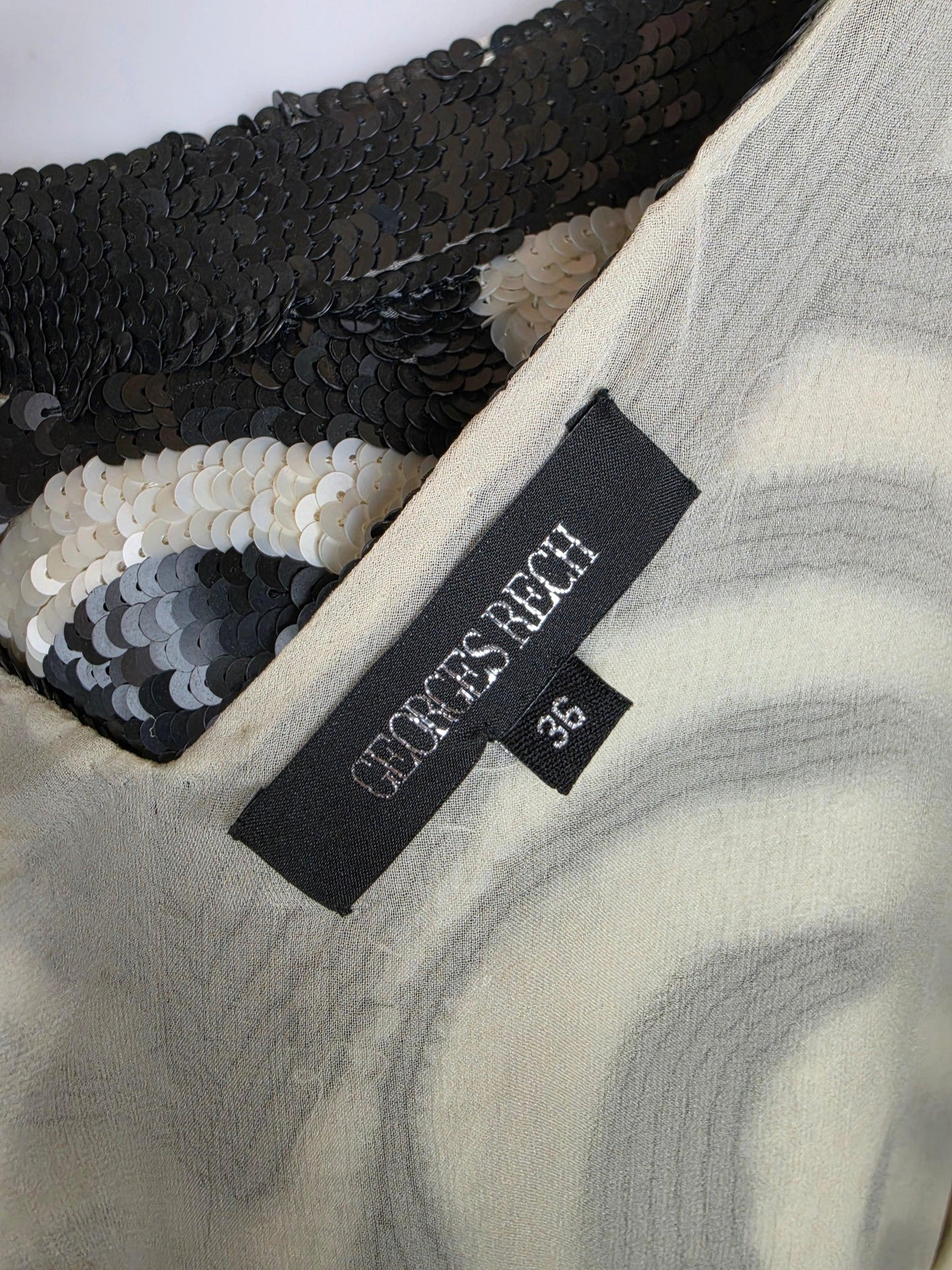 Georges Rech Miniabito Vintage Motivo Zebrato in Paillettes Bianco e Nero - Pally Vintage Closet