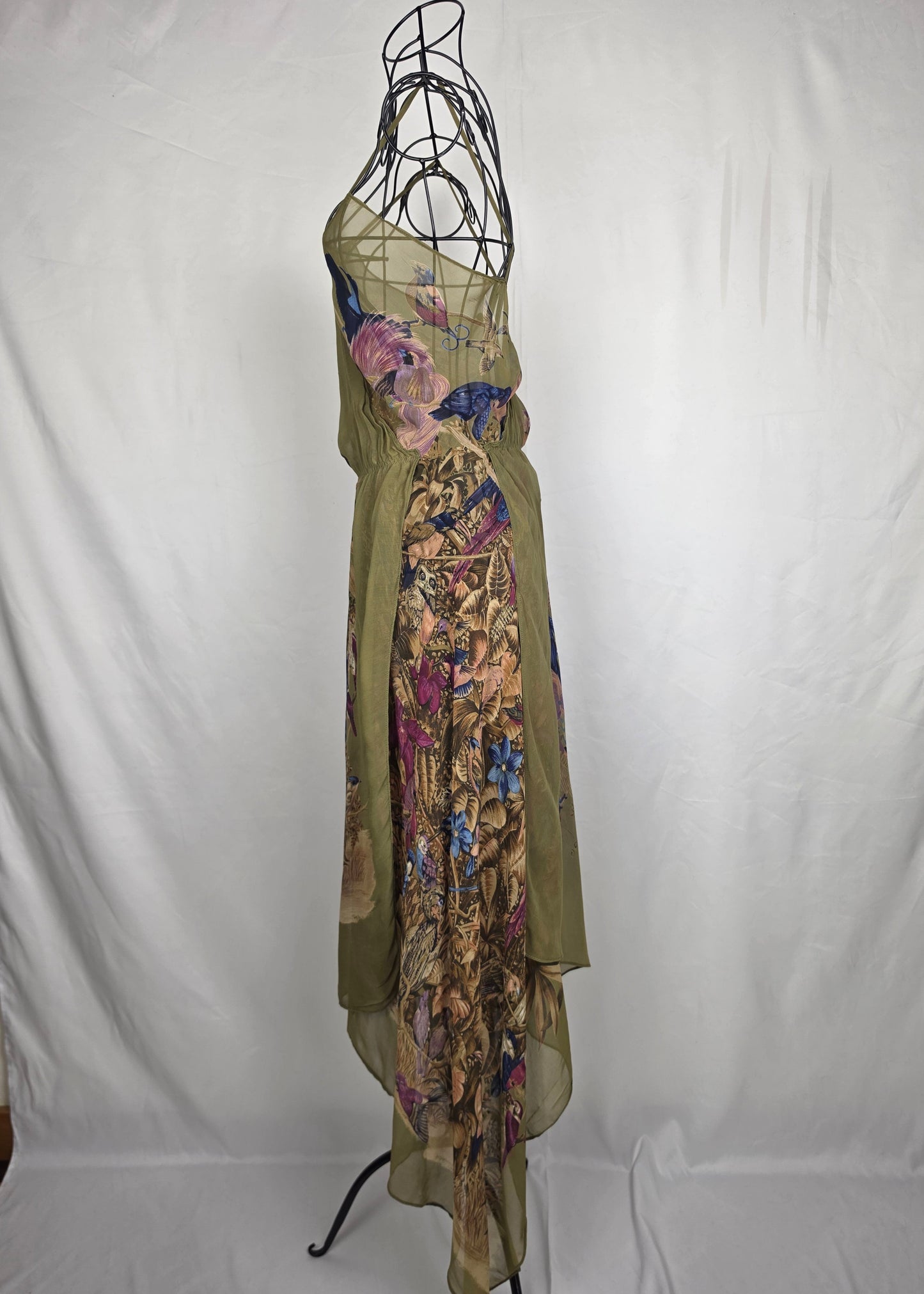 Gianni Versace Abito Vintage Iconica Seta Chiffon Jungle and Birds Verde - Pally Vintage Closet