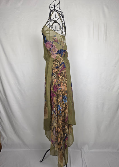 Gianni Versace Abito Vintage Iconica Seta Chiffon Jungle and Birds Verde - Pally Vintage Closet