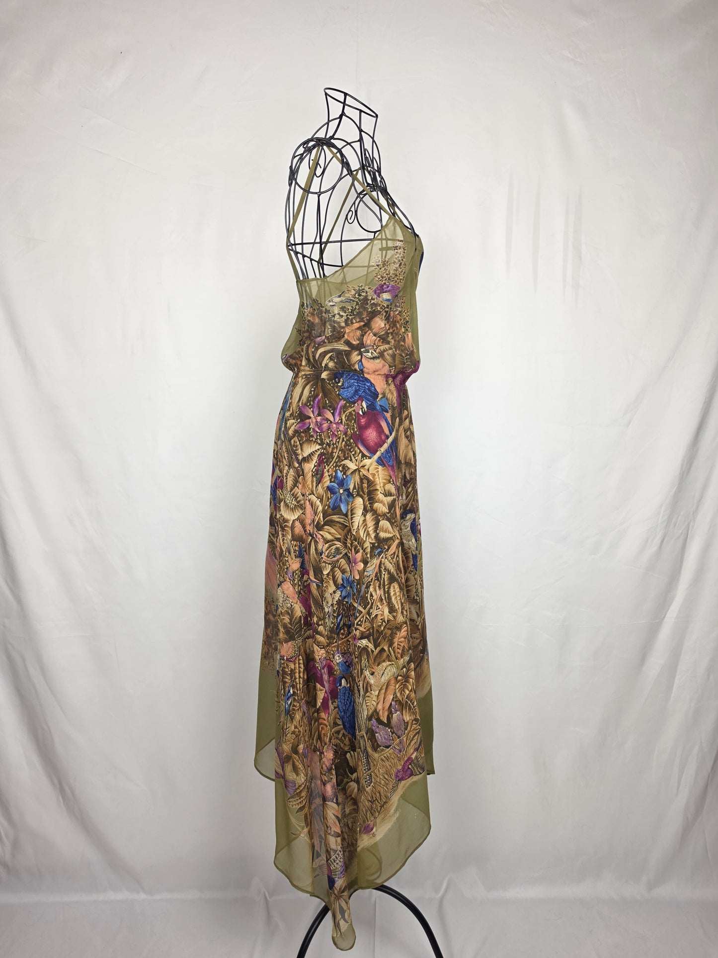 Gianni Versace Abito Vintage Iconica Seta Chiffon Jungle and Birds Verde - Pally Vintage Closet