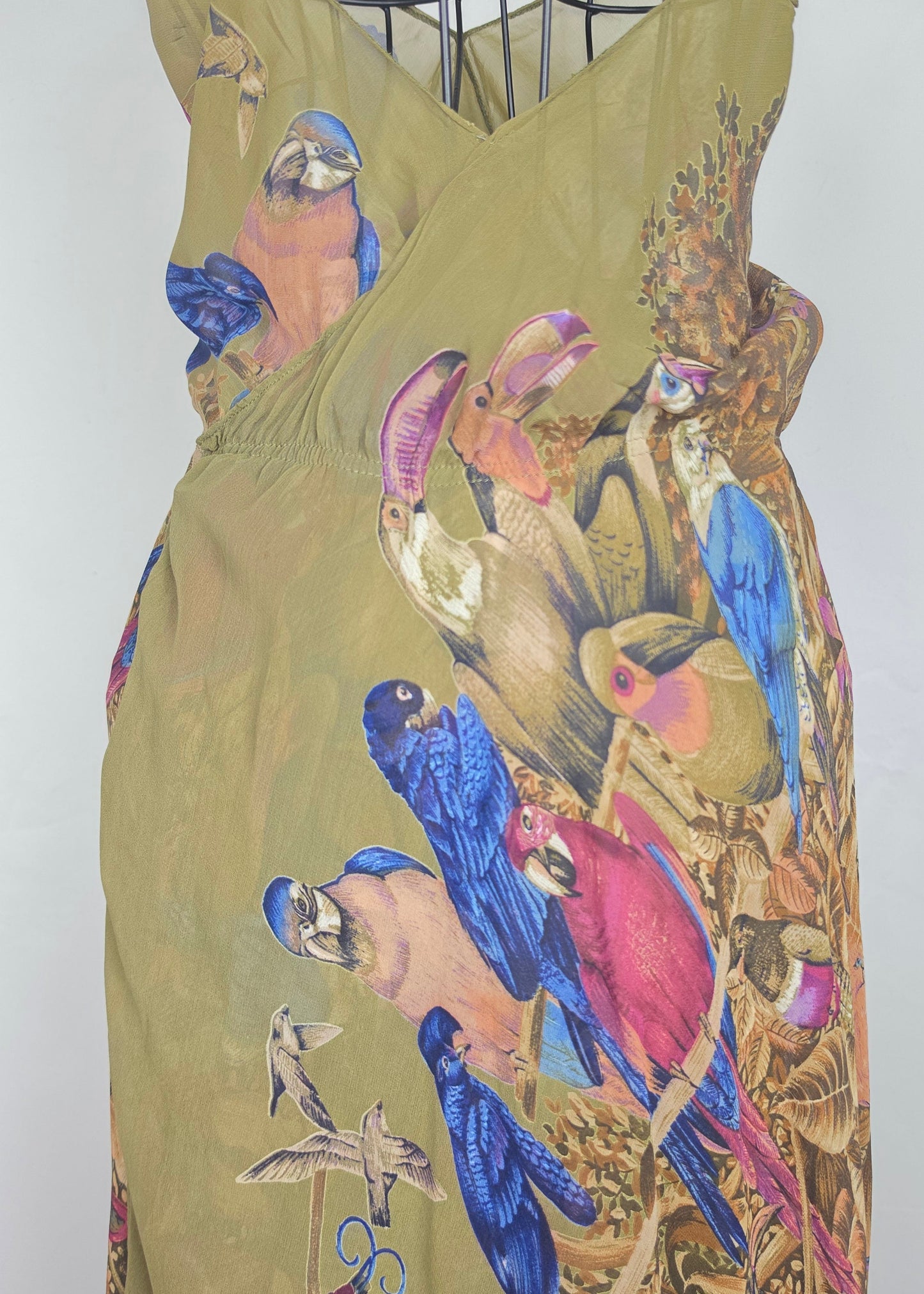 Gianni Versace Abito Vintage Iconica Seta Chiffon Jungle and Birds Verde - Pally Vintage Closet
