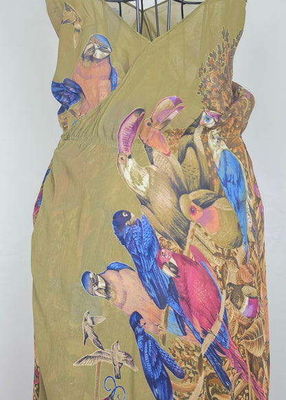 Gianni Versace Abito Vintage Iconica Seta Chiffon Jungle and Birds Verde - Pally Vintage Closet
