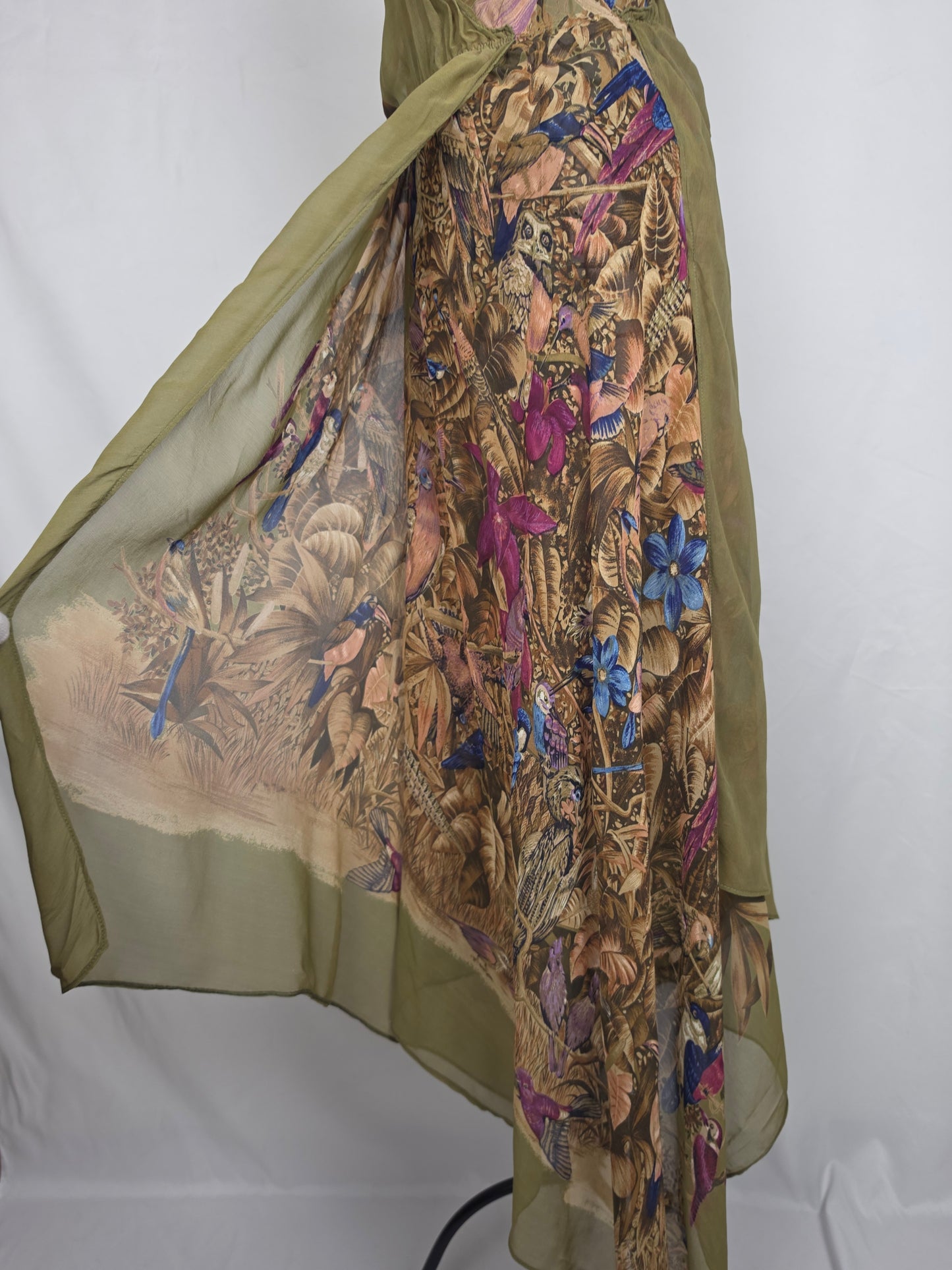 Gianni Versace Abito Vintage Iconica Seta Chiffon Jungle and Birds Verde - Pally Vintage Closet