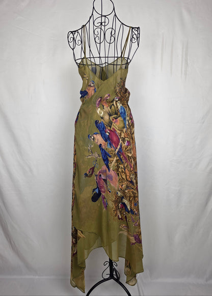 Gianni Versace Abito Vintage Iconica Seta Chiffon Jungle and Birds Verde - Pally Vintage Closet