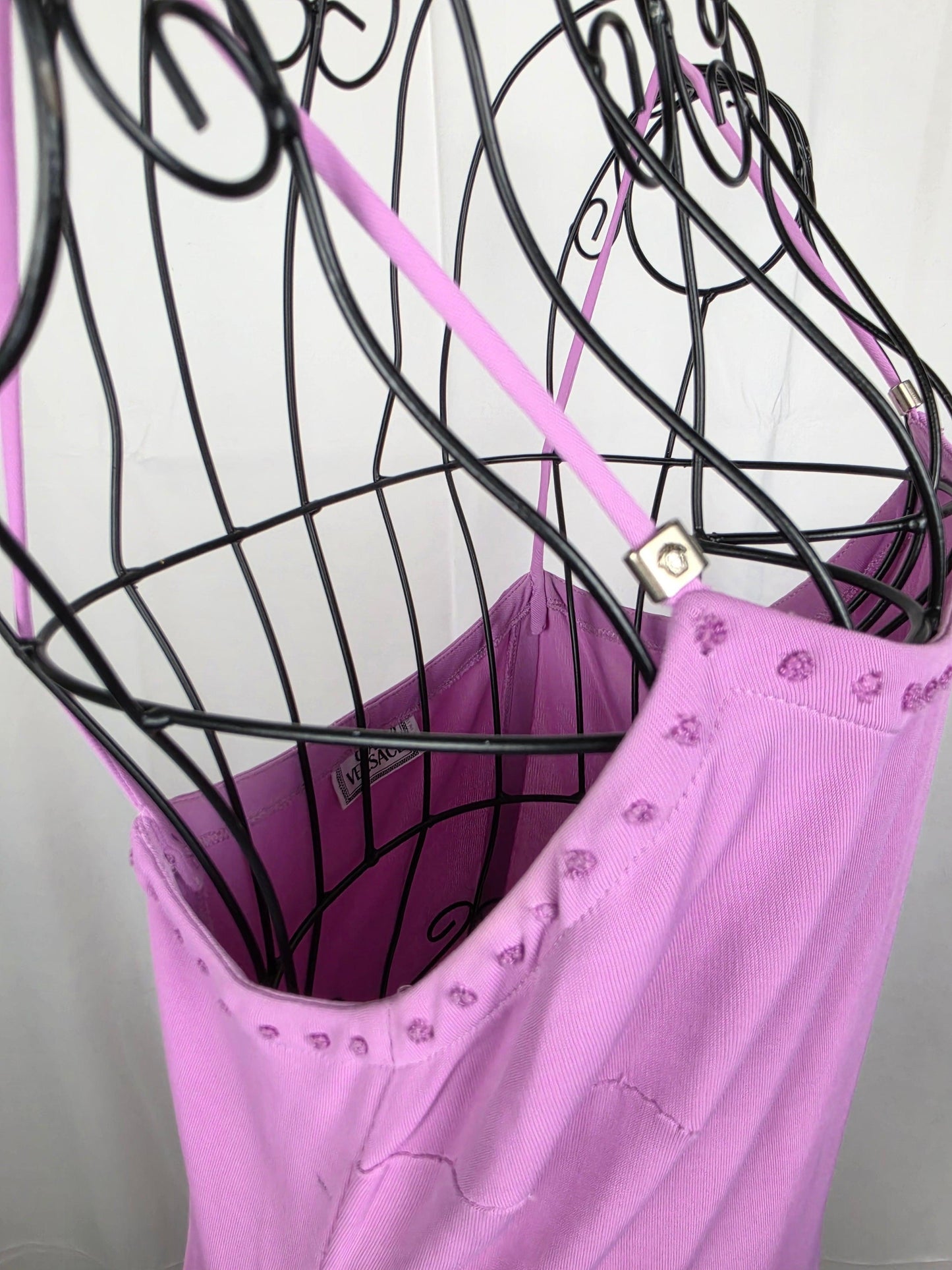 Gianni Versace Abito Vintage con Meduse e Bordi Ricamati Viola - Pally Vintage Closet