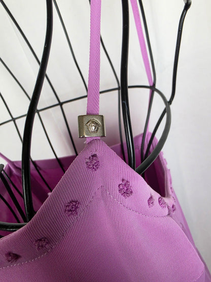 Gianni Versace Abito Vintage con Meduse e Bordi Ricamati Viola - Pally Vintage Closet