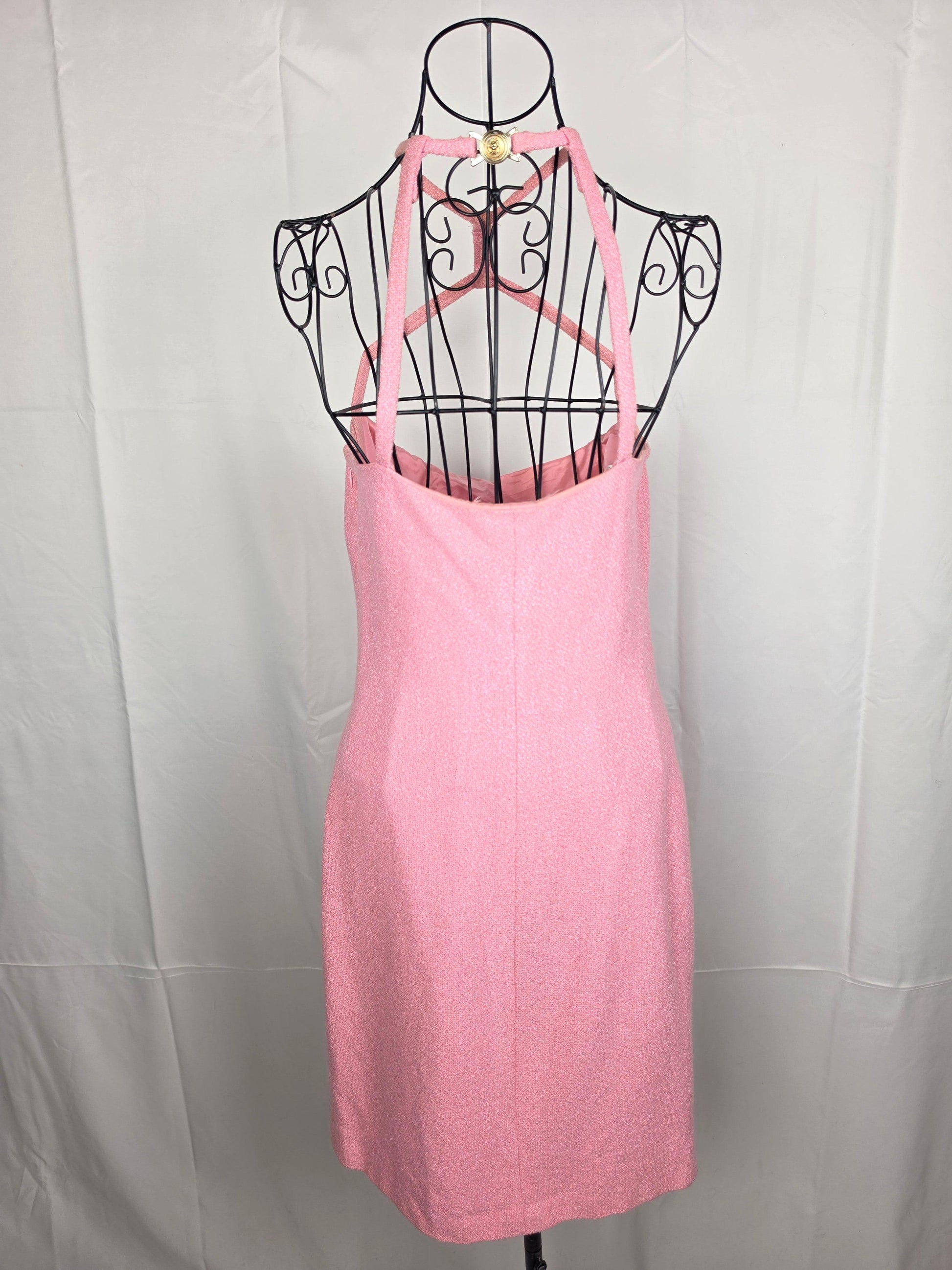 Gianni Versace Completo Vintage Abito e Soprabito in Tweed Bouclé Rosa Shimmer - Pally Vintage Closet