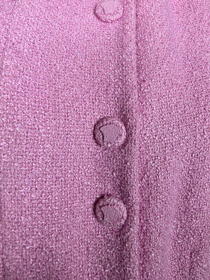 Gianni Versace Completo Vintage Abito e Soprabito in Tweed Bouclé Rosa Shimmer - Pally Vintage Closet