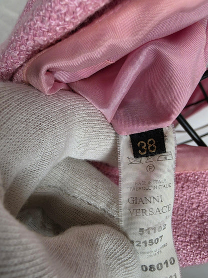 Gianni Versace Completo Vintage Abito e Soprabito in Tweed Bouclé Rosa Shimmer - Pally Vintage Closet