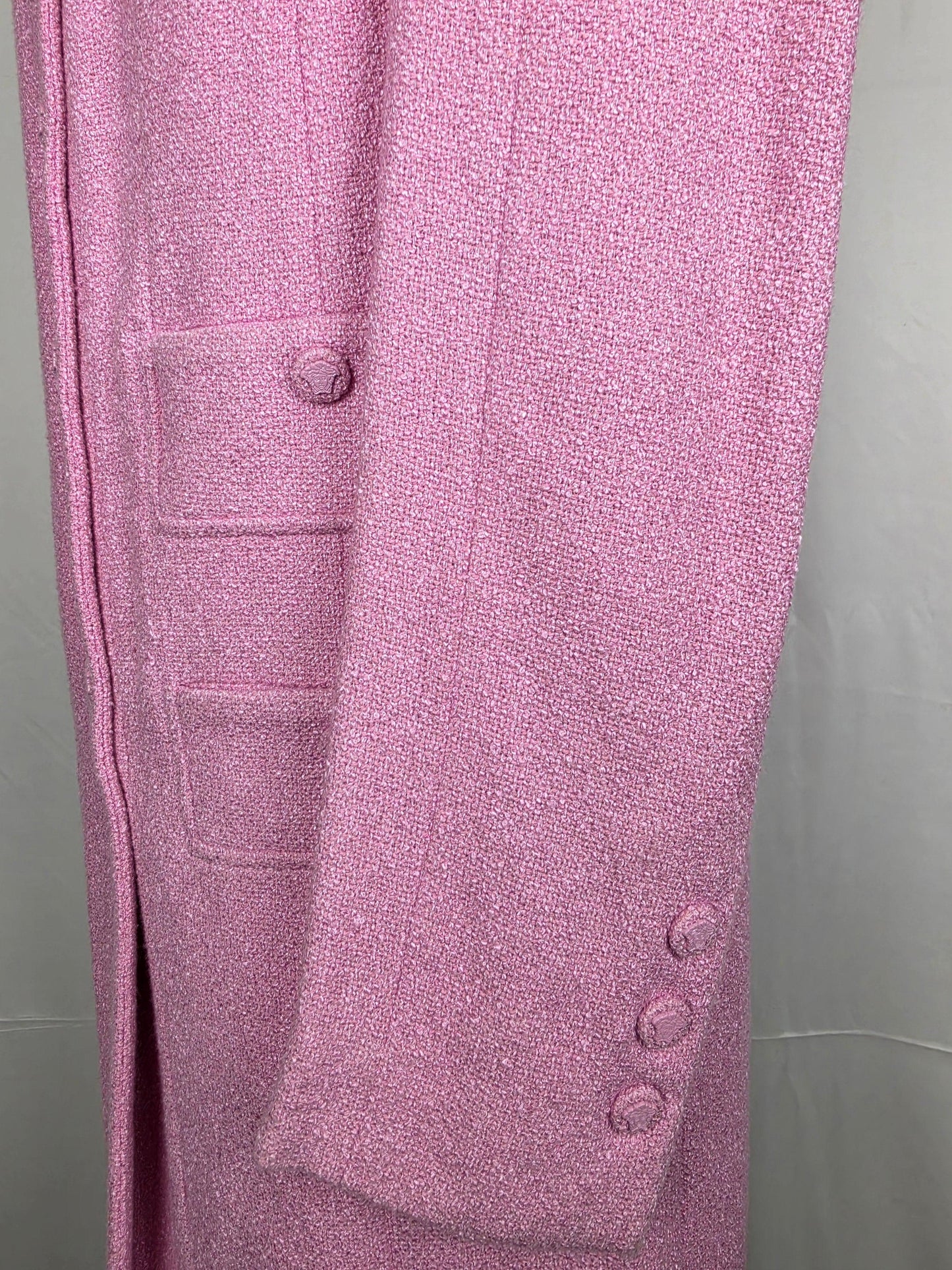 Gianni Versace Completo Vintage Abito e Soprabito in Tweed Bouclé Rosa Shimmer - Pally Vintage Closet