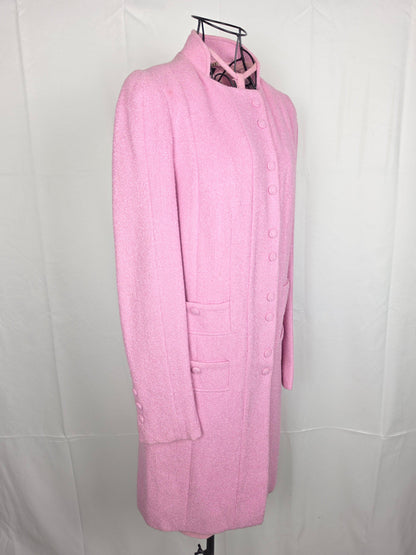 Gianni Versace Completo Vintage Abito e Soprabito in Tweed Bouclé Rosa Shimmer - Pally Vintage Closet