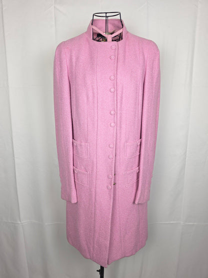 Gianni Versace Completo Vintage Abito e Soprabito in Tweed Bouclé Rosa Shimmer - Pally Vintage Closet