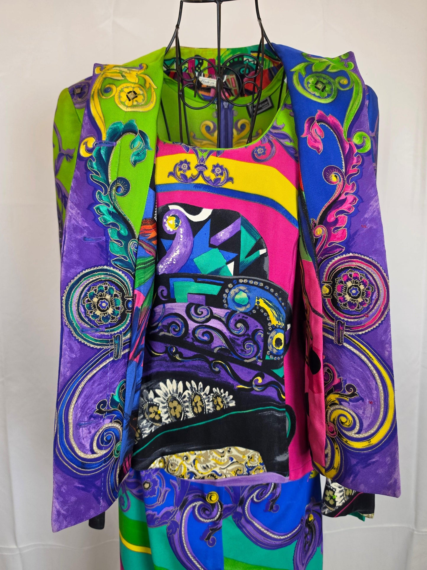 Gianni Versace Couture 1991 Set Vintage 3 Pezzi Pop Art e Baroque Multicolore - Pally Vintage Closet