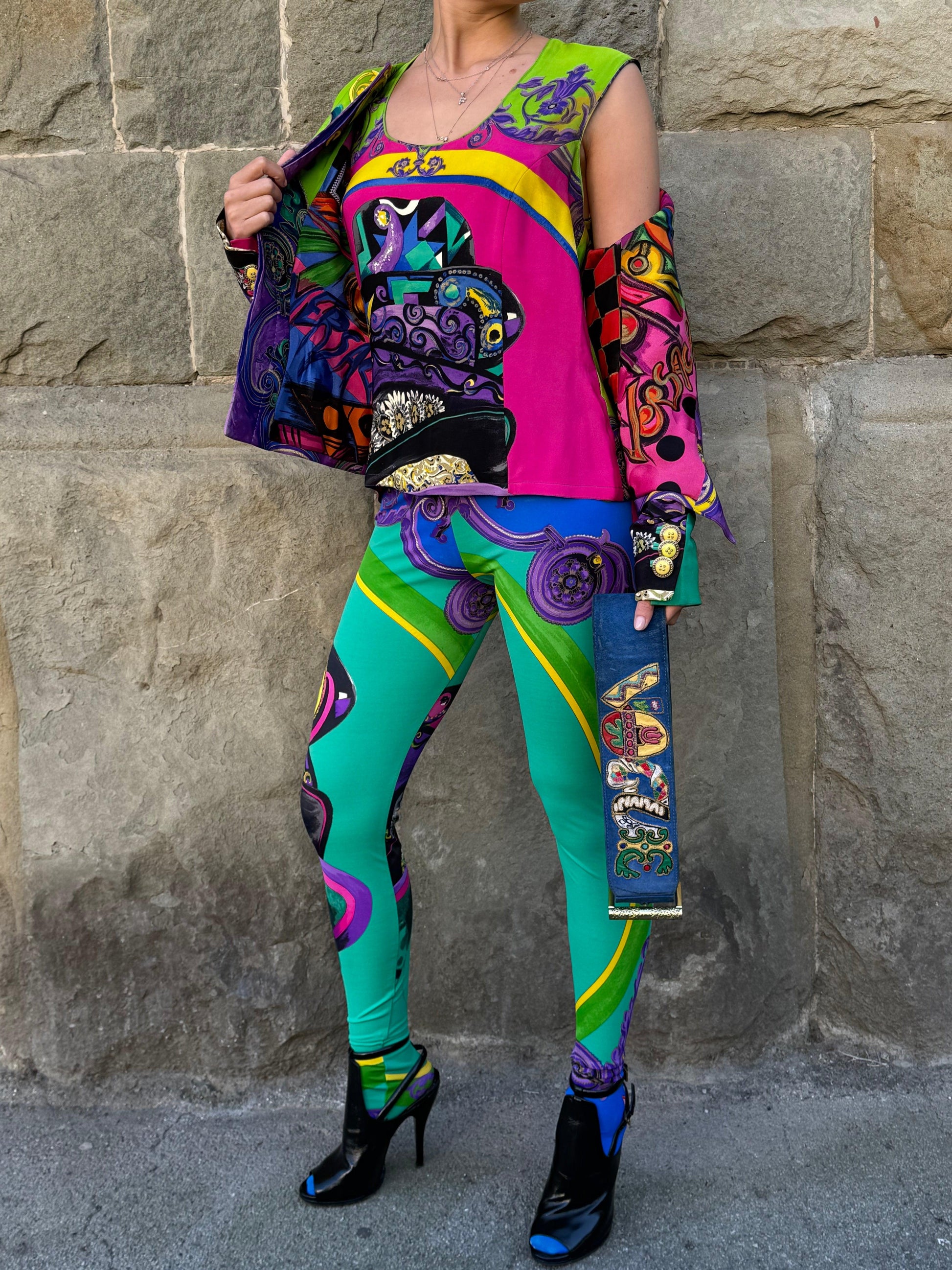 Gianni Versace Couture 1991 Set Vintage 3 Pezzi Pop Art e Baroque Multicolore - Pally Vintage Closet