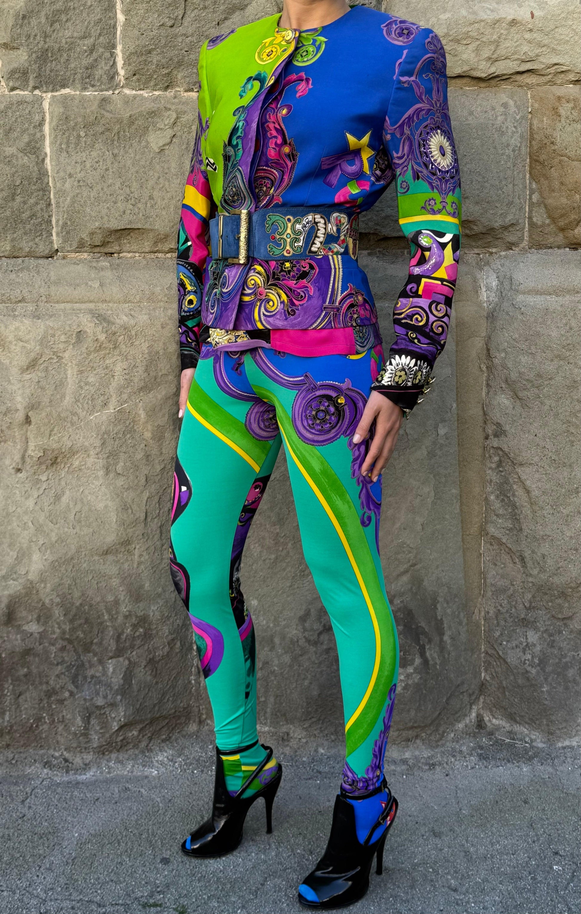 Gianni Versace Couture 1991 Set Vintage 3 Pezzi Pop Art e Baroque Multicolore - Pally Vintage Closet