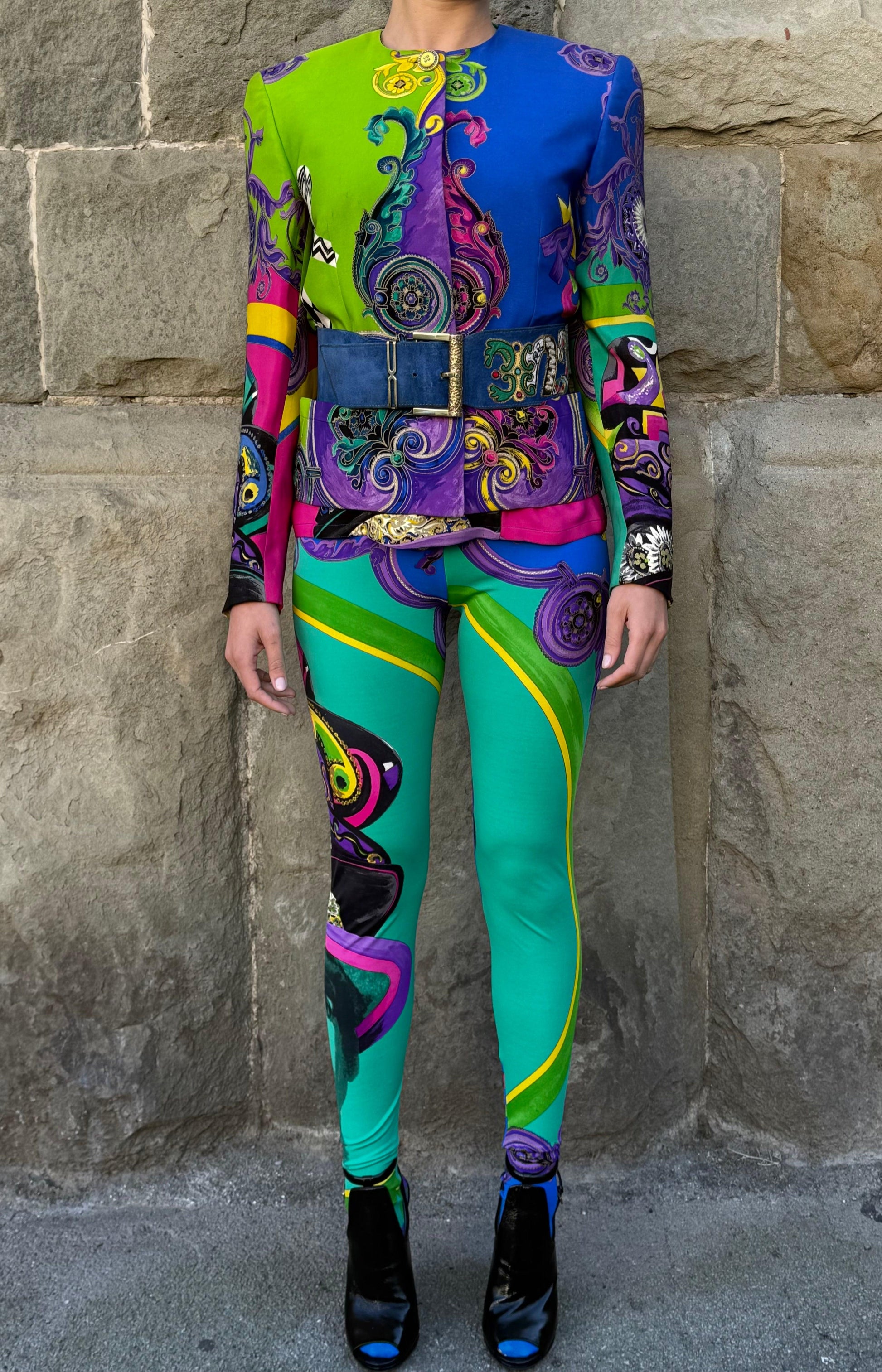 Gianni Versace Couture 1991 Set Vintage 3 Pezzi Pop Art e Baroque Multicolore - Pally Vintage Closet