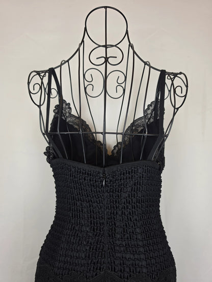 Gianni-Versace-Couture-Abito-Bustier-d-Archivio-1993-in-Pizzo-e-Maglia-Nero-70263559422276 - Pally Vintage Closet