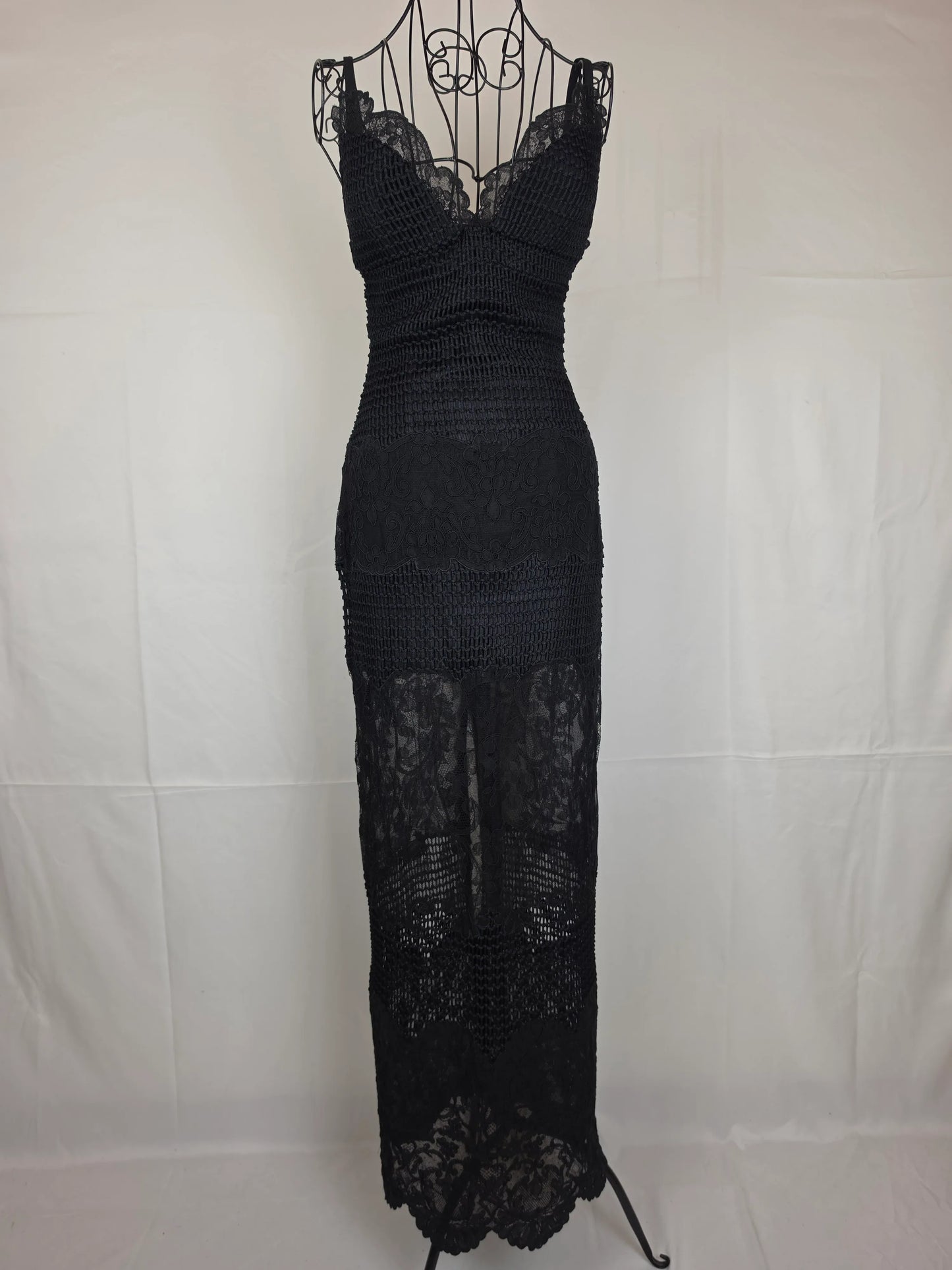 Gianni-Versace-Couture-Abito-Bustier-d-Archivio-1993-in-Pizzo-e-Maglia-Nero-70263559586116 - Pally Vintage Closet