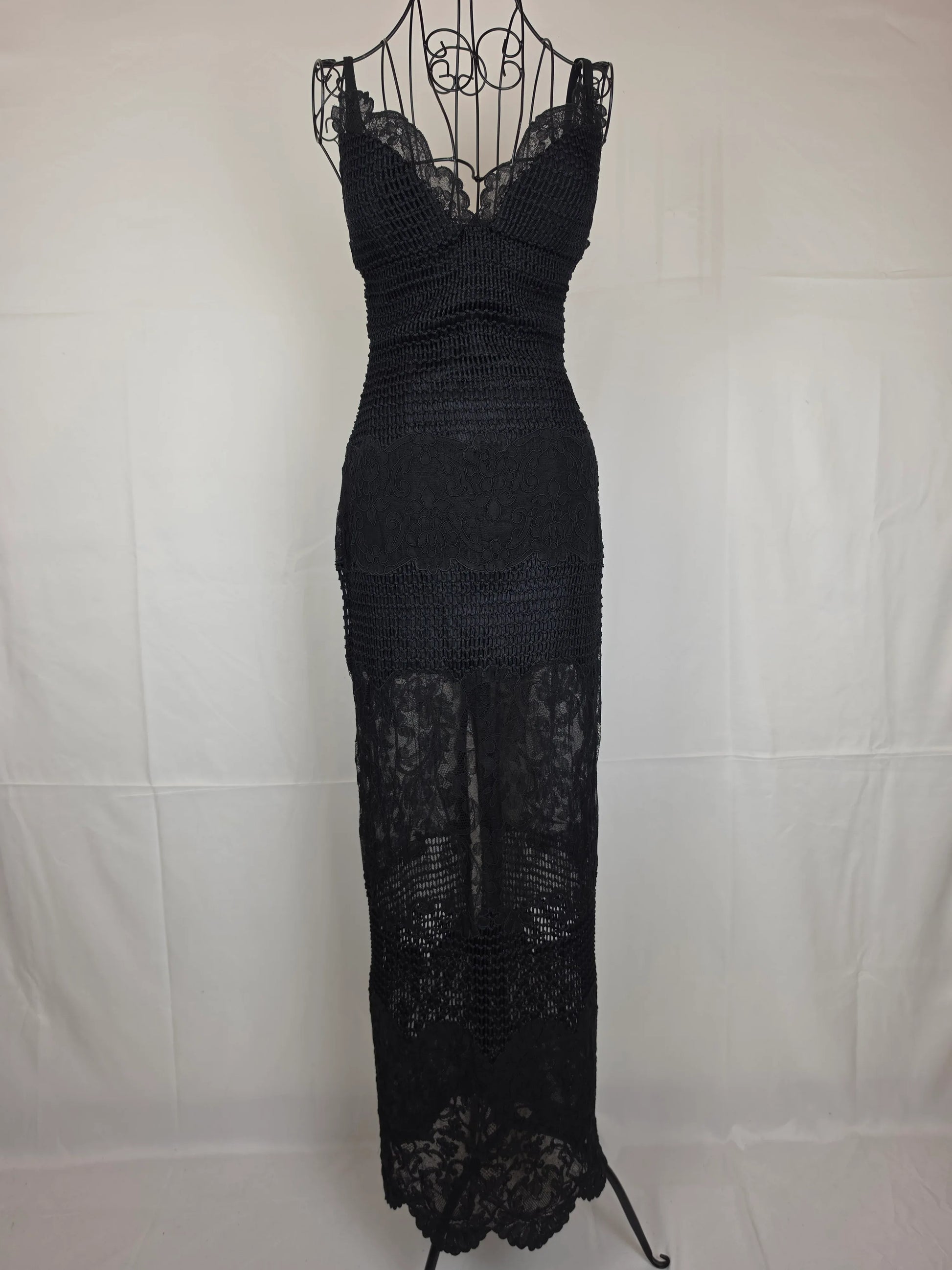 Gianni-Versace-Couture-Abito-Bustier-d-Archivio-1993-in-Pizzo-e-Maglia-Nero-70263559586116 - Pally Vintage Closet