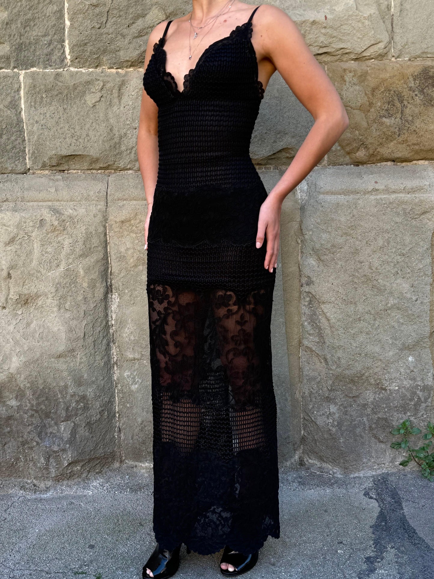 Gianni-Versace-Couture-Abito-Bustier-d-Archivio-1993-in-Pizzo-e-Maglia-Nero-70397280813380 - Pally Vintage Closet