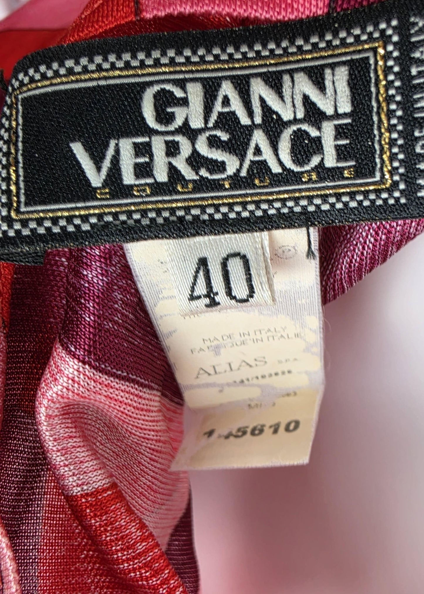 Gianni Versace Couture Abito Monospalla Geometrico Vintage Rosso e Rosa