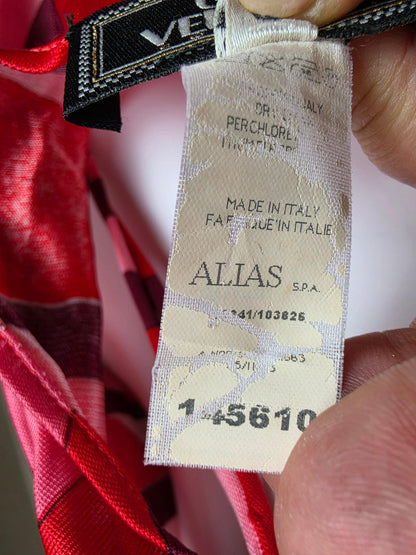 Gianni Versace Couture Abito Monospalla Geometrico Vintage Rosso e Rosa