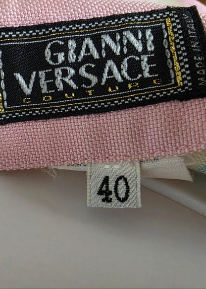 Gianni Versace Couture Pink Orchid Print Silk Trousers SS 1999