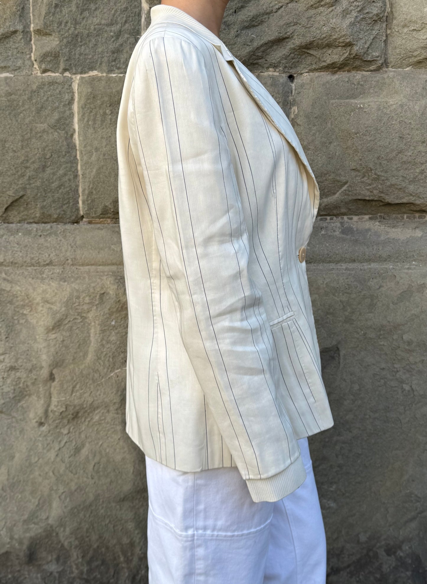 Giorgio Armani Blazer in Lino Gessato Vintage Linea Borgo 21 Panna - Pally Vintage Closet