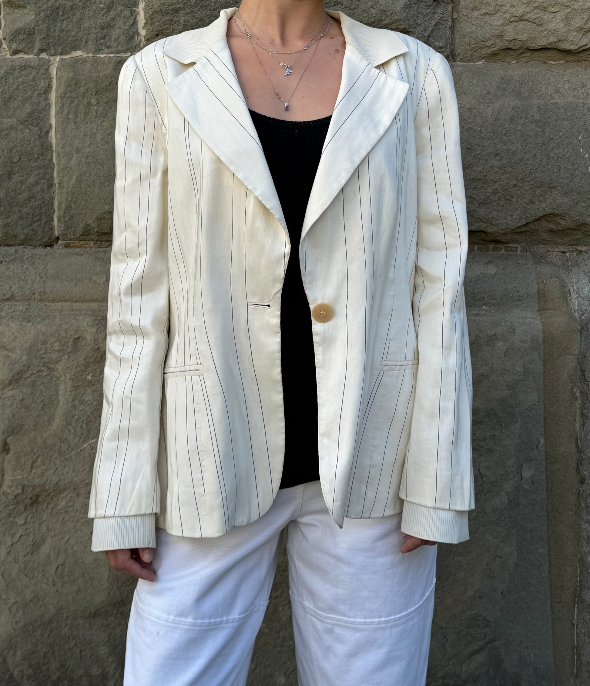 Giorgio Armani Blazer in Lino Gessato Vintage Linea Borgo 21 Panna - Pally Vintage Closet