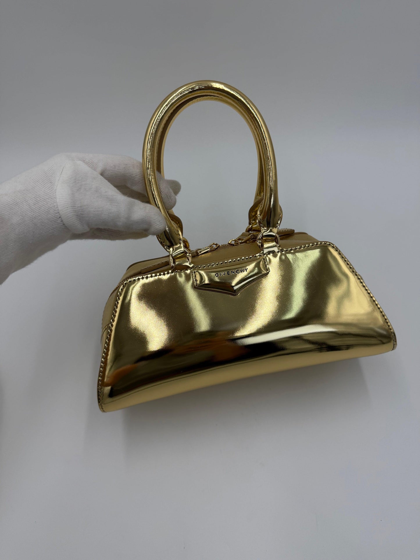Givenchy Antigona Stretch Mini Bag in Metallic Gold Leather