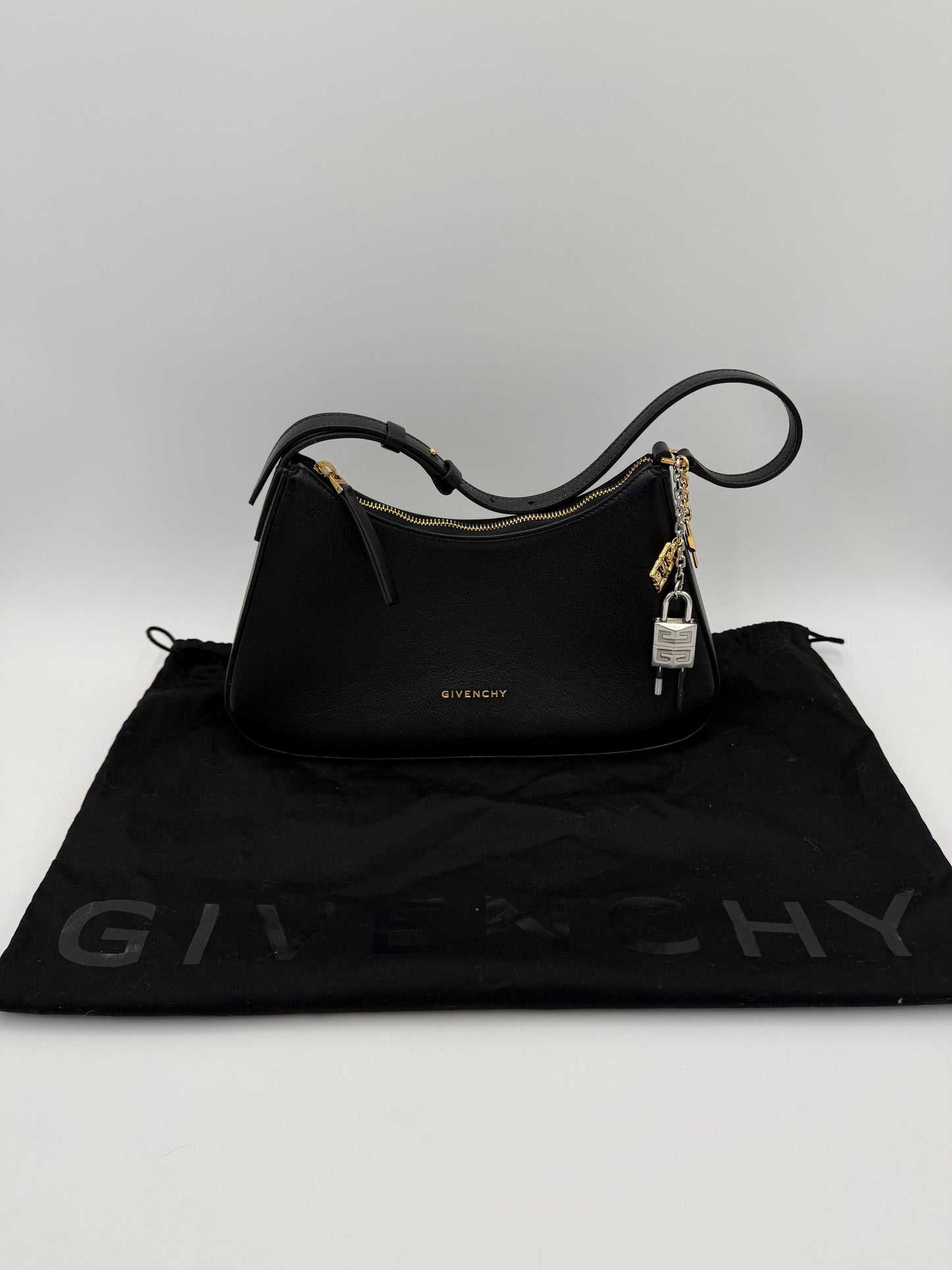 Givenchy G-Hobo Leather Shoulder Bag with 4G Padlock Black