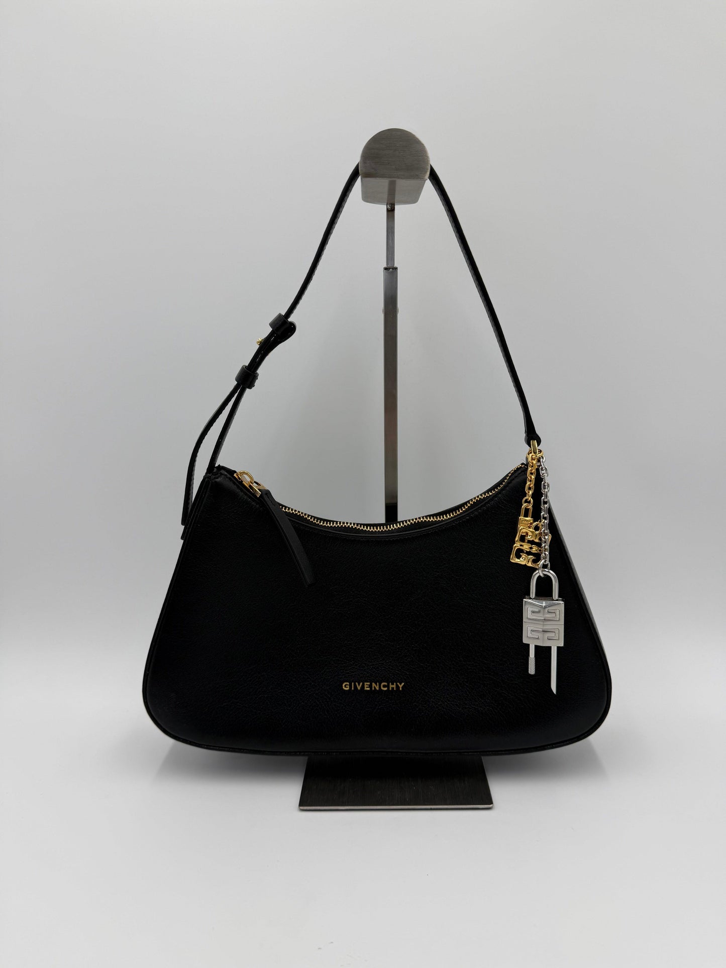 Givenchy G-Hobo Leather Shoulder Bag with 4G Padlock Black