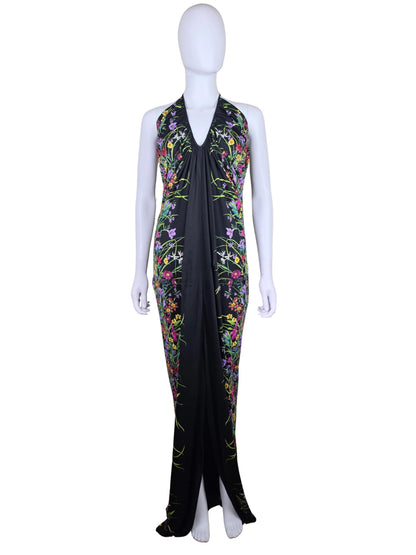 Gucci Abito Lungo Halterneck con Stampa Floreale Collezione Resort 2013 Nero - Pally Vintage Closet
