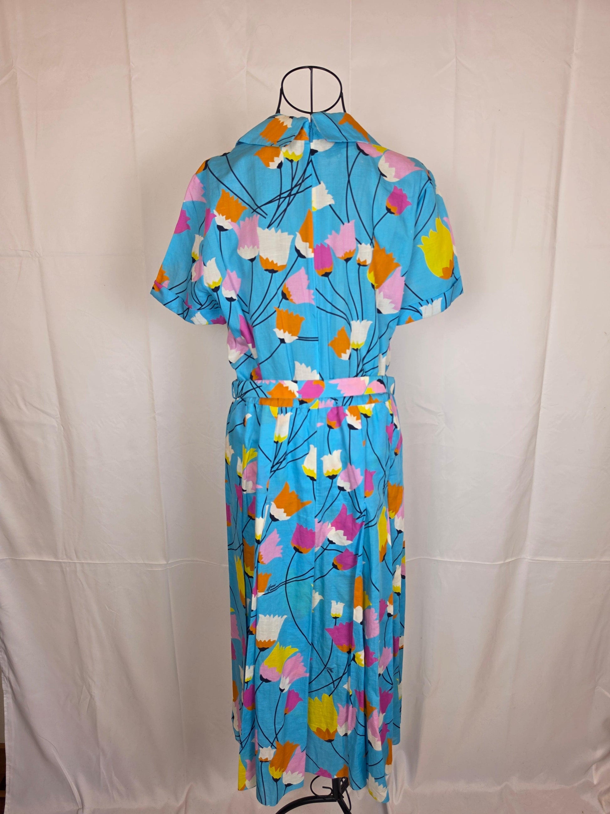 Gucci-Abito-Midi-in-Misto-Lino-Stampa-Floreale-Tulipani-Celeste-70401871577412 - Pally Vintage Closet