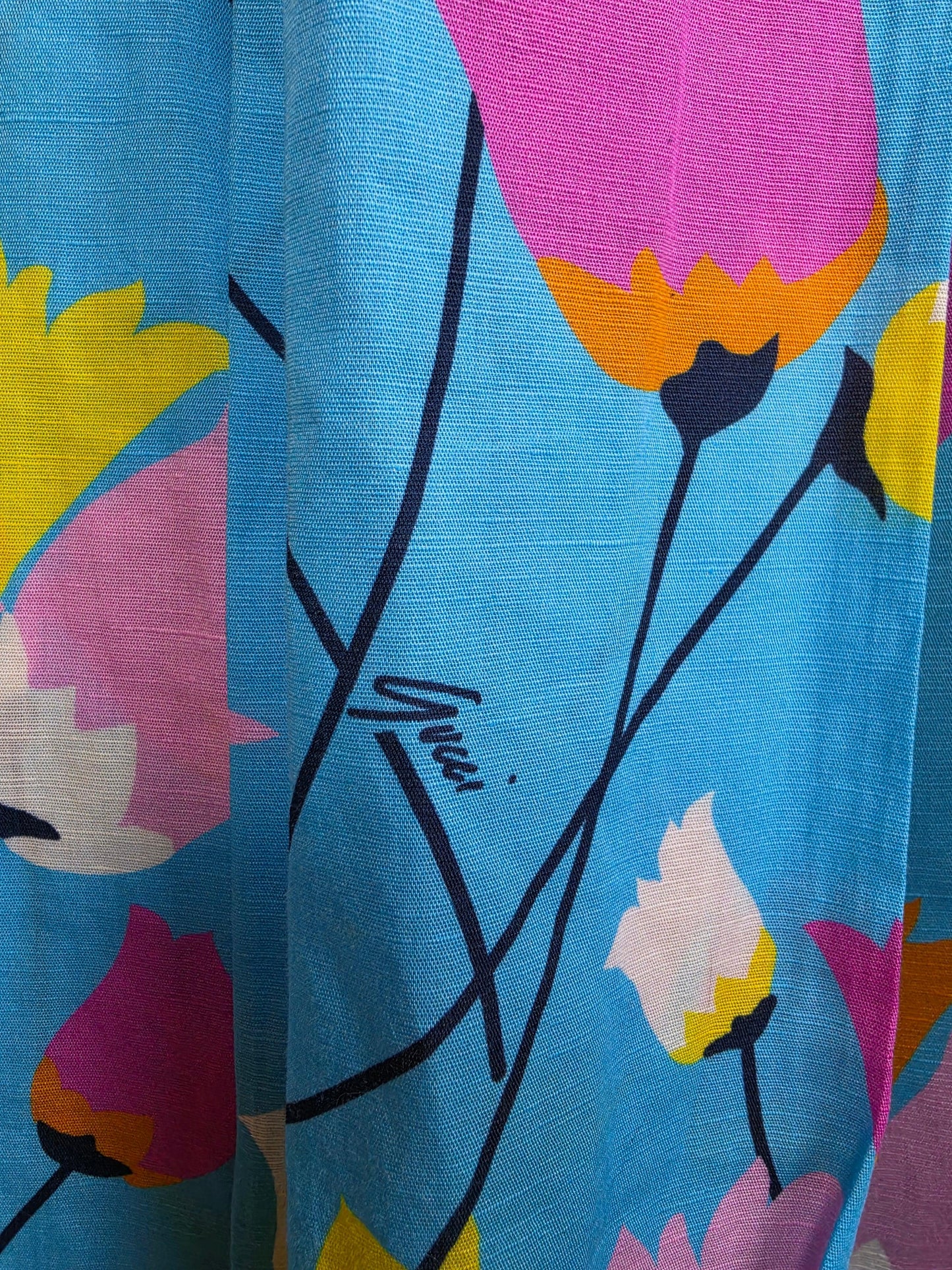 Gucci-Abito-Midi-in-Misto-Lino-Stampa-Floreale-Tulipani-Celeste-70401871708484 - Pally Vintage Closet