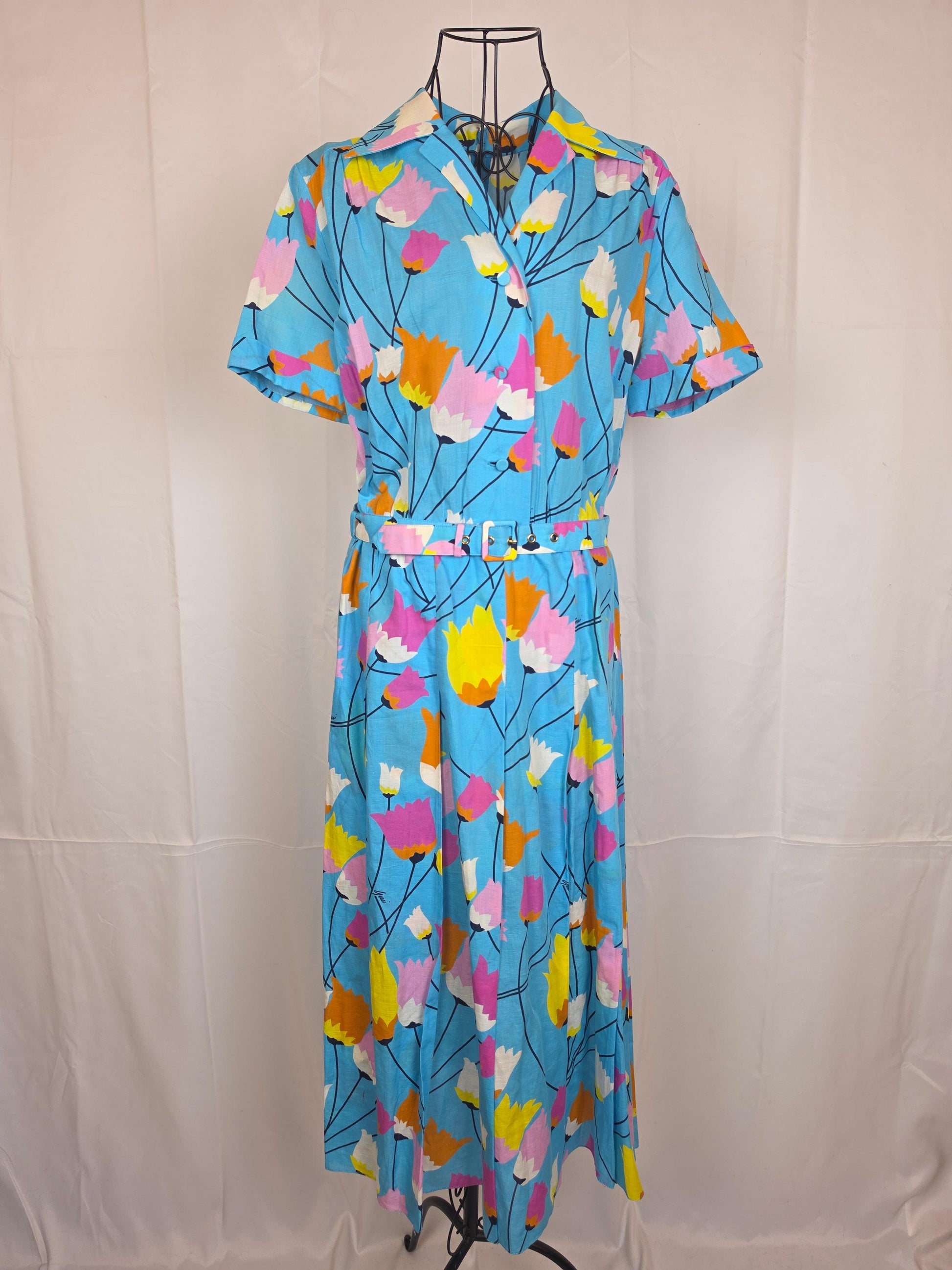 Gucci-Abito-Midi-in-Misto-Lino-Stampa-Floreale-Tulipani-Celeste-70401871741252 - Pally Vintage Closet