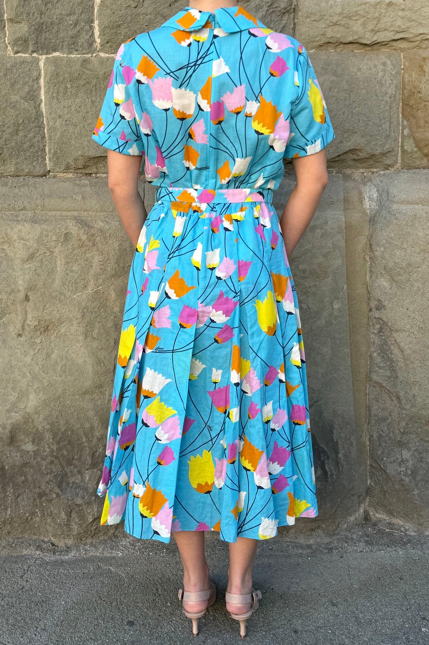 Gucci-Abito-Midi-in-Misto-Lino-Stampa-Floreale-Tulipani-Celeste-70401871839556 - Pally Vintage Closet