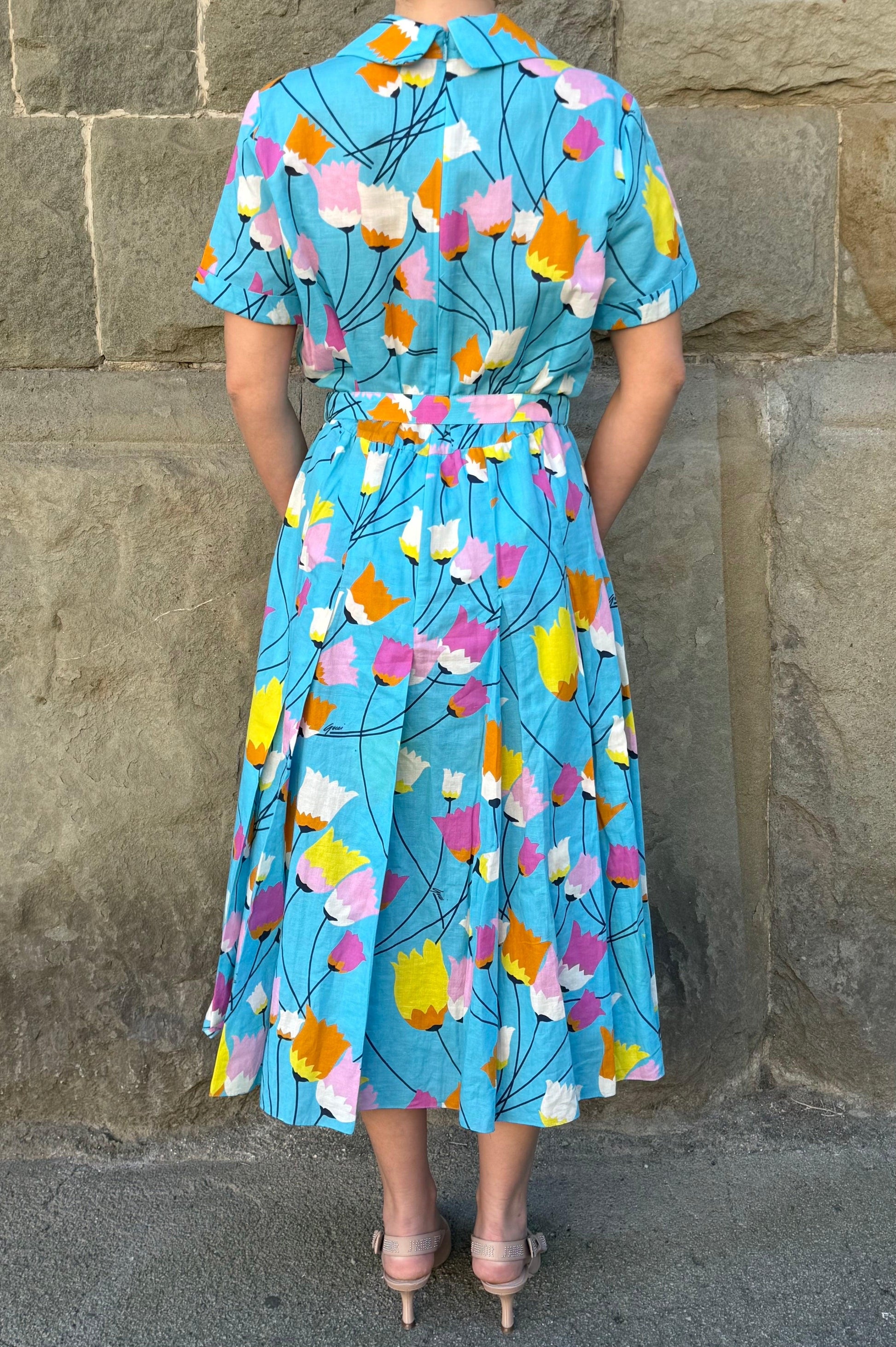 Gucci-Abito-Midi-in-Misto-Lino-Stampa-Floreale-Tulipani-Celeste-70401871839556 - Pally Vintage Closet