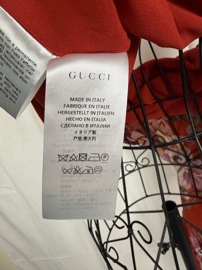 Gucci Abito in Seta con Stampa Floreale e Dettagli Plissé Rosso - Pally Vintage Closet