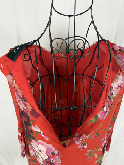 Gucci Abito in Seta con Stampa Floreale e Dettagli Plissé Rosso - Pally Vintage Closet