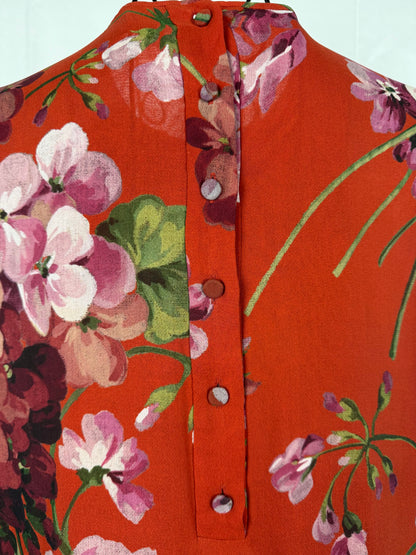 Gucci Abito in Seta con Stampa Floreale e Dettagli Plissé Rosso - Pally Vintage Closet