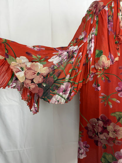 Gucci Abito in Seta con Stampa Floreale e Dettagli Plissé Rosso - Pally Vintage Closet
