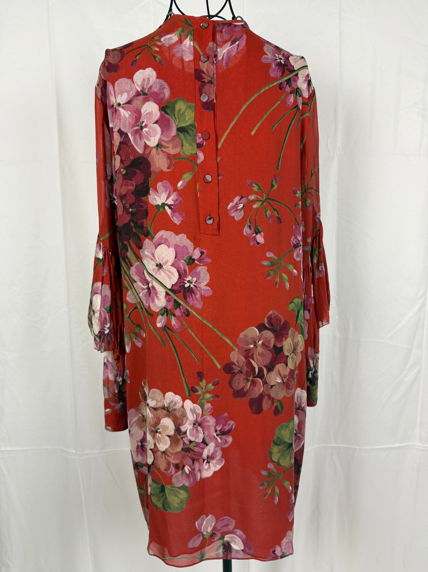 Gucci Abito in Seta con Stampa Floreale e Dettagli Plissé Rosso - Pally Vintage Closet